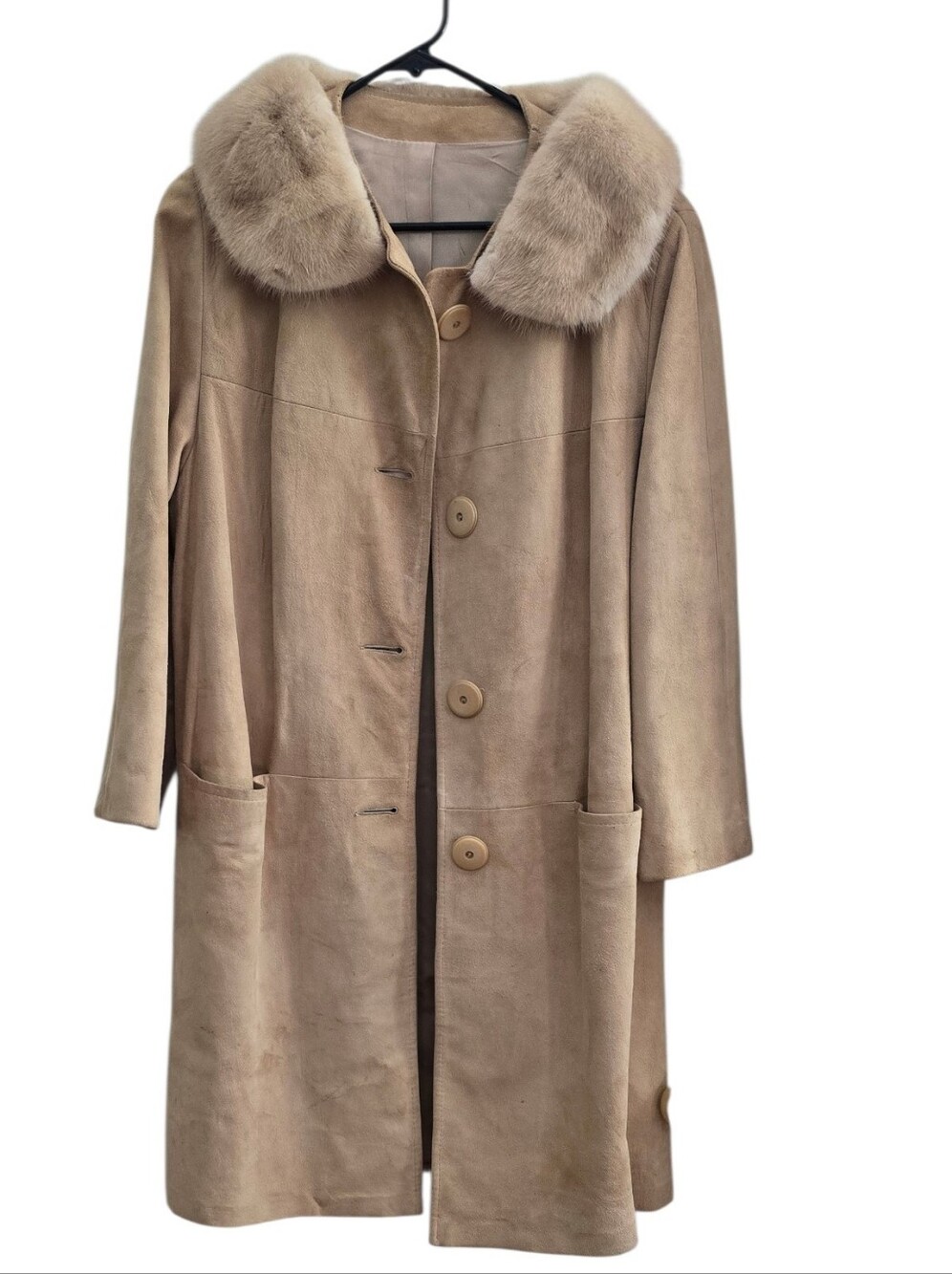 ​VTG 60s Custom Suede Midi Coat Mink Fur Collar Boho Coastal Cowgirl Mob Wife L